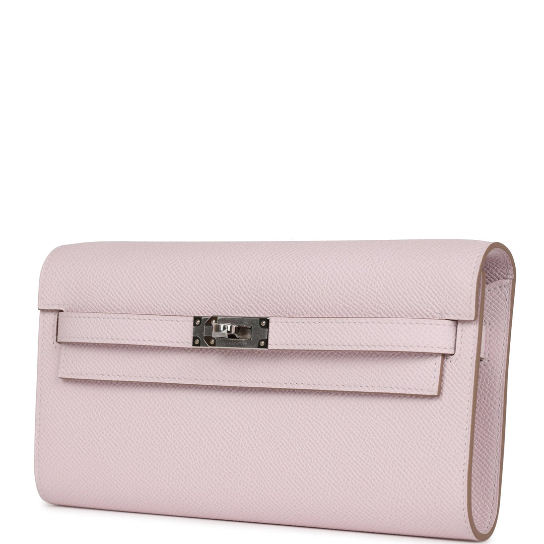 Top quality Hermes Kelly Wallet To Go Mauve Pale Epsom Palladium Hardware