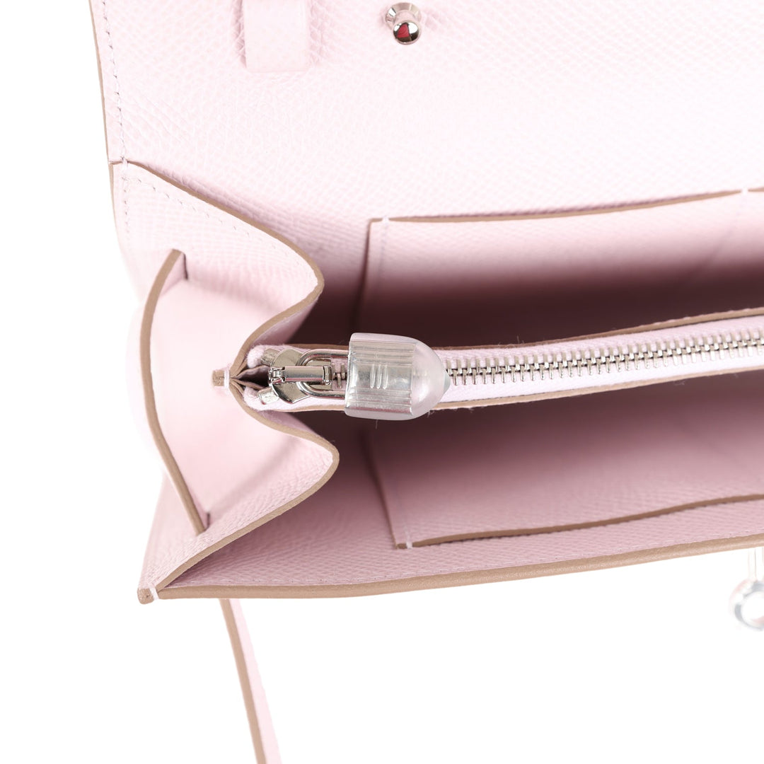 Top quality Hermes Kelly Wallet To Go Mauve Pale Epsom Palladium Hardware