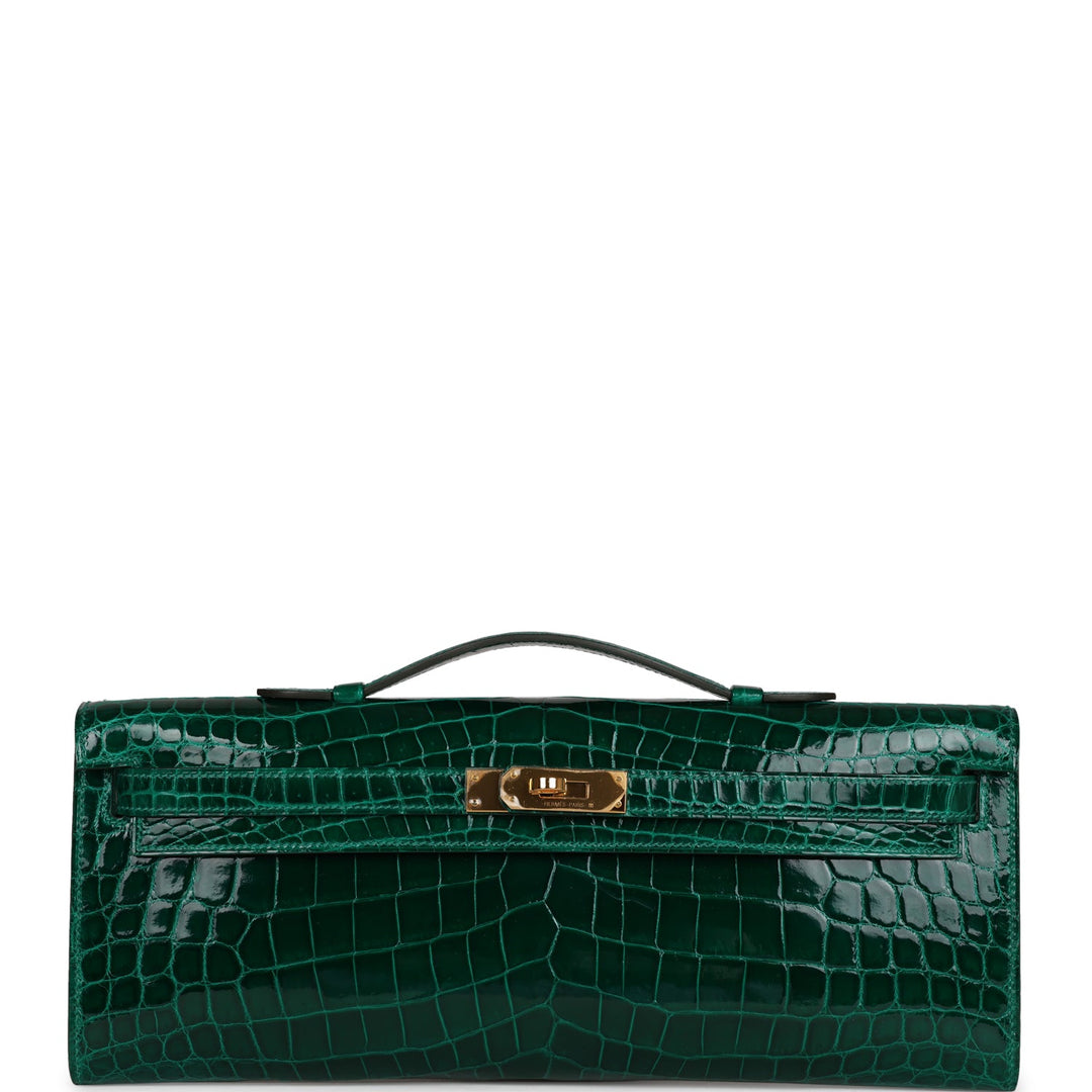 Hermes Kelly Cut Emerald Shiny Niloticus Crocodile Gold Hardware