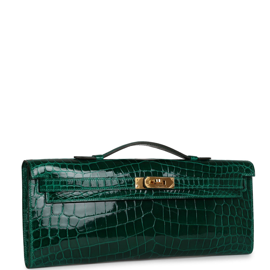 Hermes Kelly Cut Emerald Shiny Niloticus Crocodile Gold Hardware