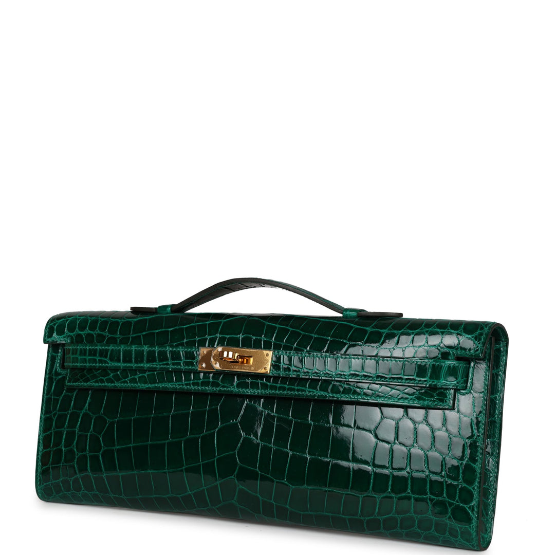 Hermes Kelly Cut Emerald Shiny Niloticus Crocodile Gold Hardware