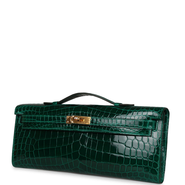 Hermes Kelly Cut Emerald Shiny Niloticus Crocodile Gold Hardware