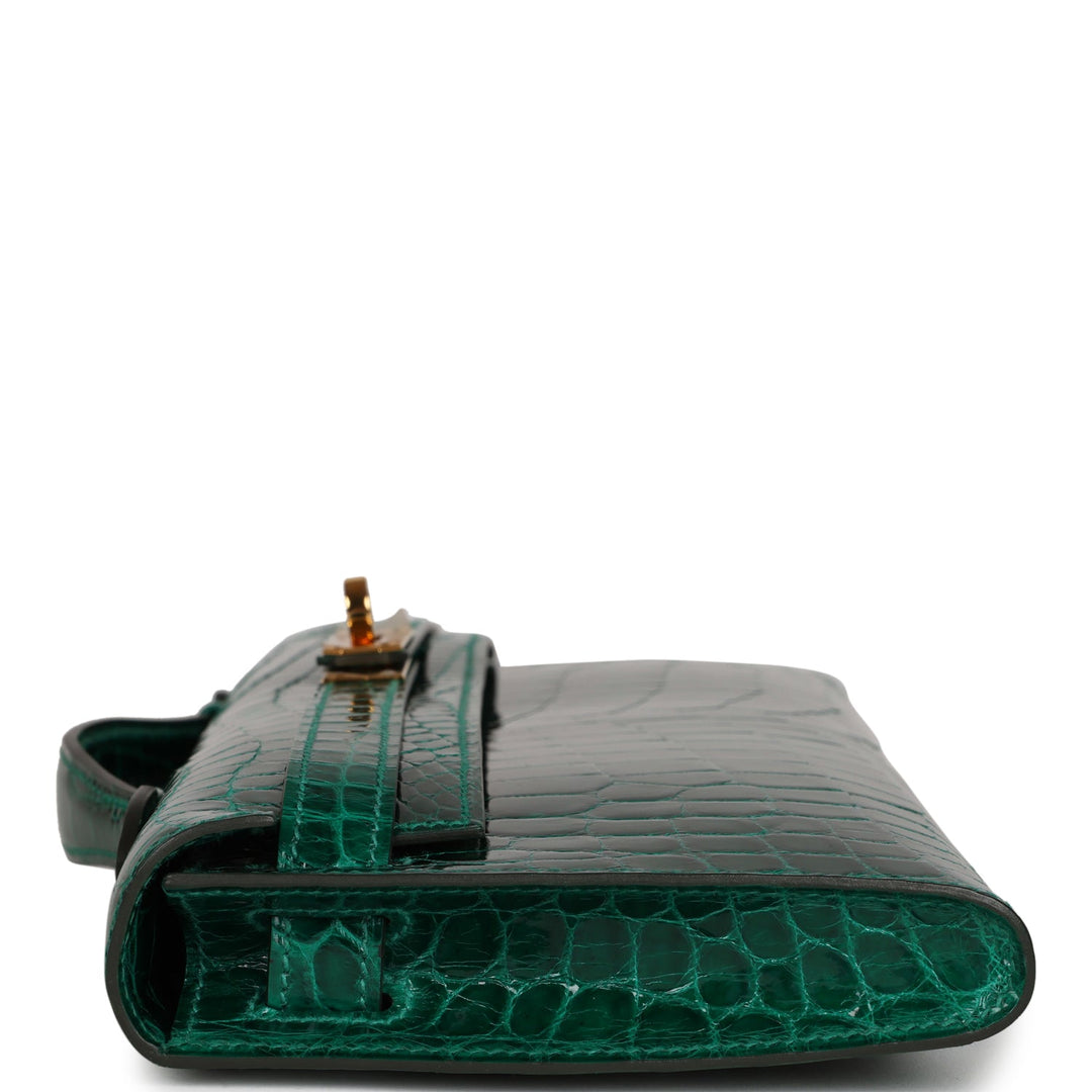Hermes Kelly Cut Emerald Shiny Niloticus Crocodile Gold Hardware