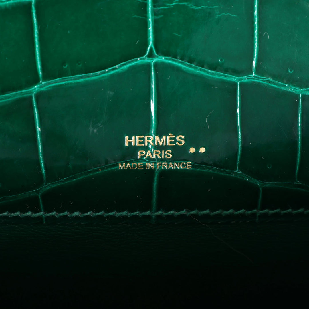 Hermes Kelly Cut Emerald Shiny Niloticus Crocodile Gold Hardware