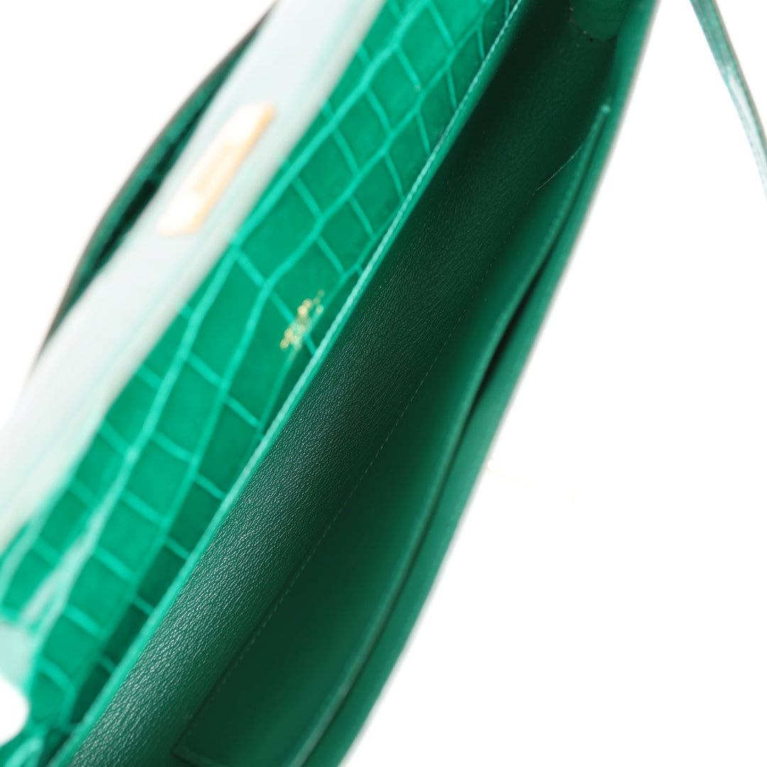 Hermes Kelly Cut Emerald Shiny Niloticus Crocodile Gold Hardware