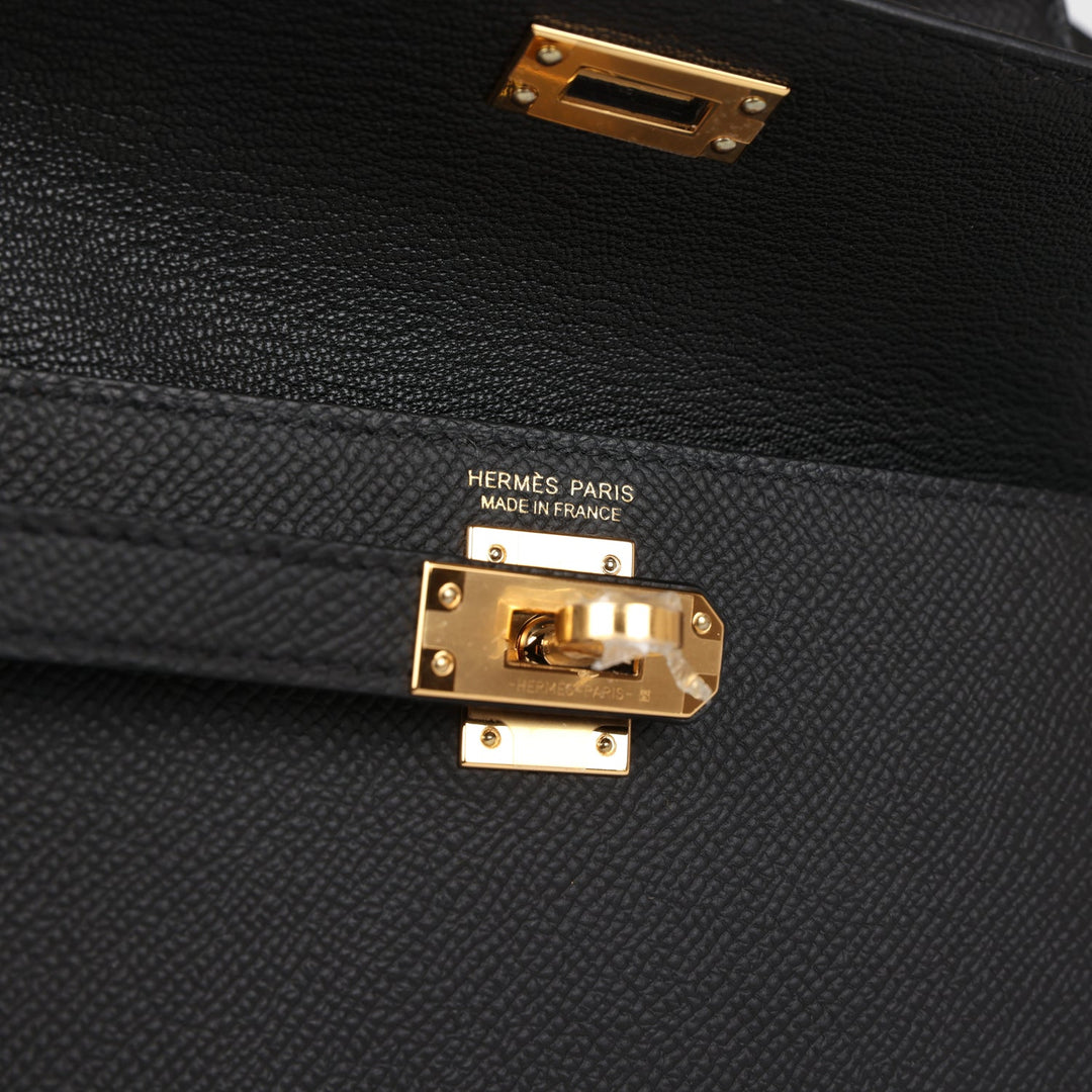 Hermes Kelly Sellier en Desordre 20 Black Epsom Gold Hardware