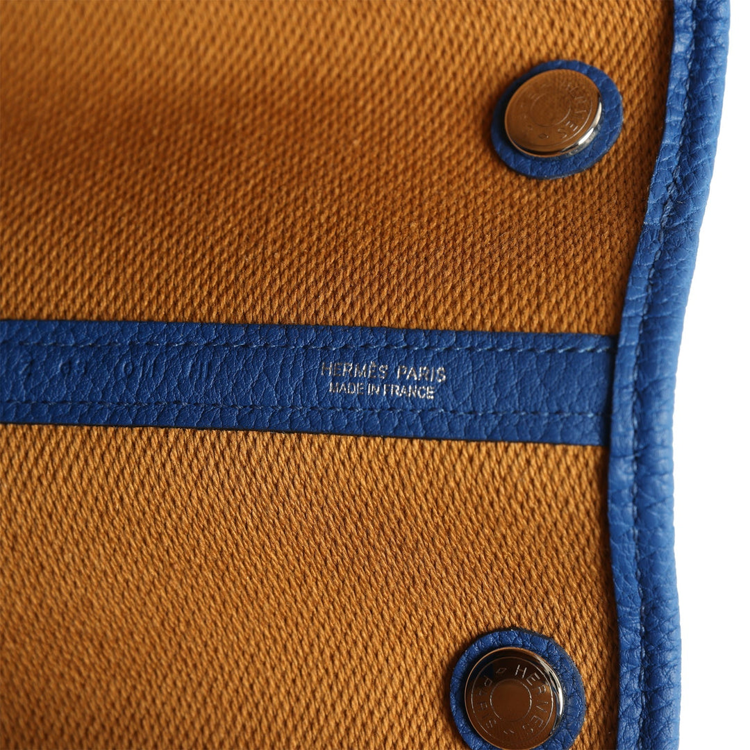 Hermes Garden Party 36 Bleu France Negonda and Ecru Canvas Palladium Hardware