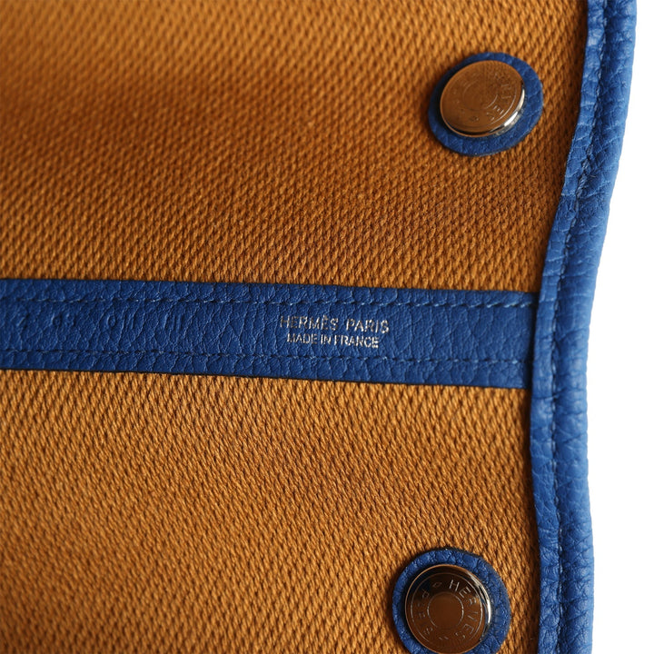 Hermes Garden Party 36 Bleu France Negonda and Ecru Canvas Palladium Hardware