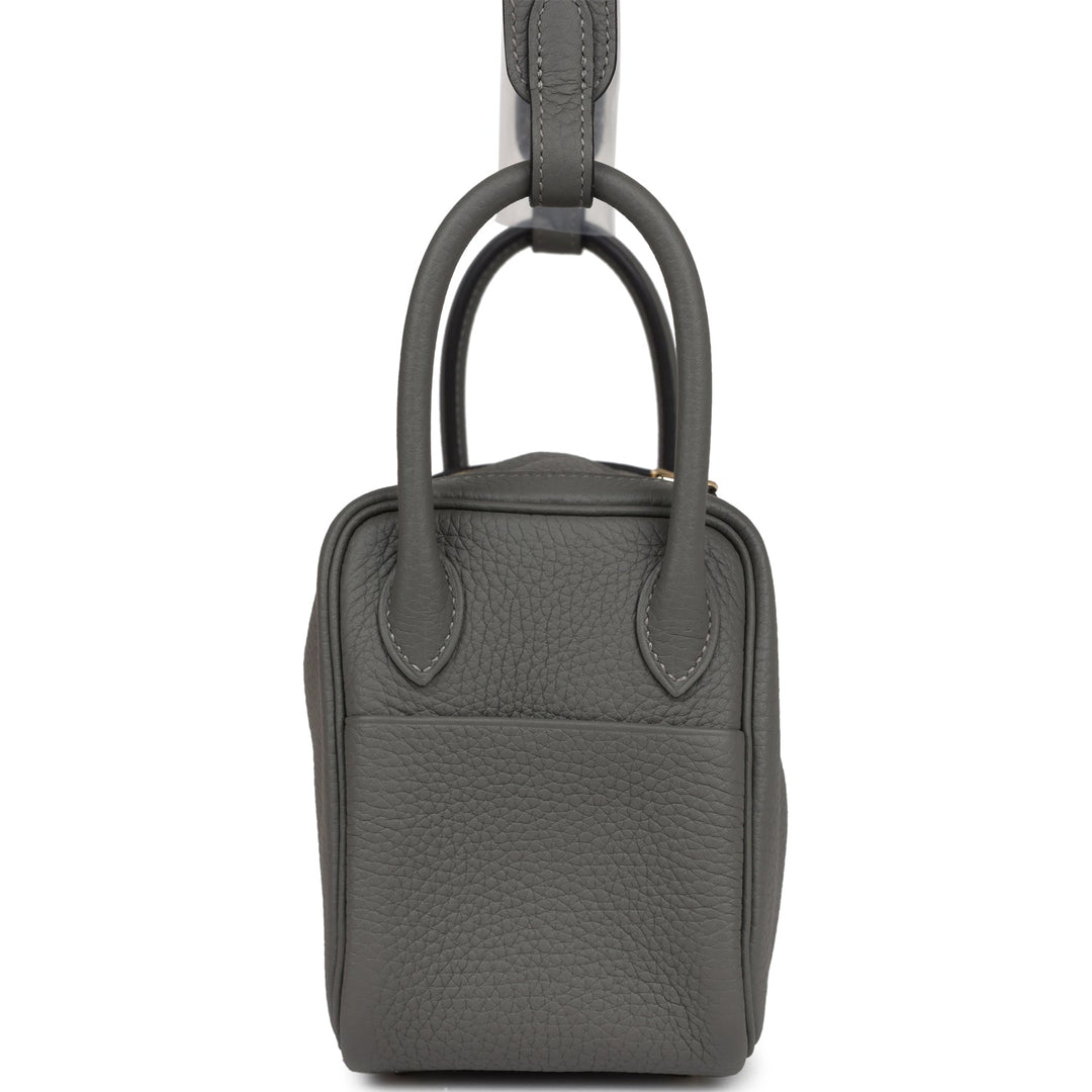 Hermes Mini Lindy Gris Meyer Clemence Gold Hardware