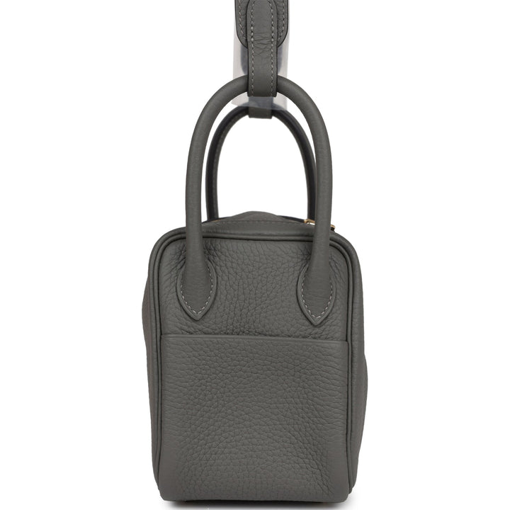 Hermes Mini Lindy Gris Meyer Clemence Gold Hardware