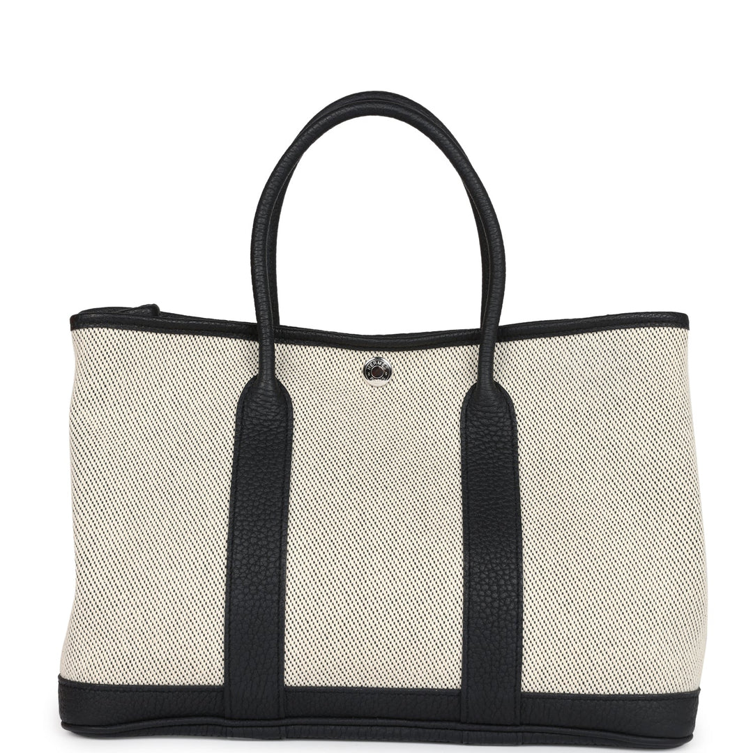 Hermes Garden Party 30 Ecru Toile and Black Negonda Palladium Hardware