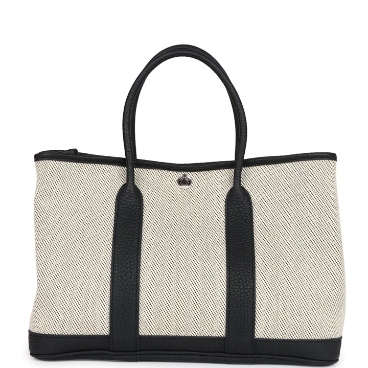 Hermes Garden Party 30 Ecru Toile and Black Negonda Palladium Hardware