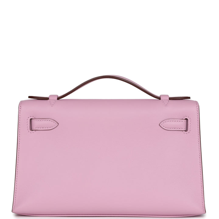 Hermes Kelly Pochette Mauve Sylvestre Swift Rose Gold Hardware