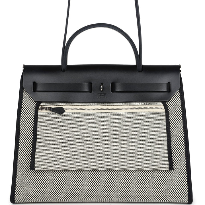 Hermes Herbag Zip 31 PM Black and White Criss Viking Toile and Hunter Palladium Hardware