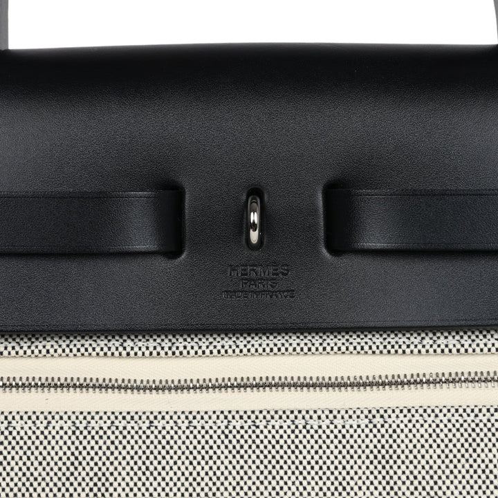 Hermes Herbag Zip 31 PM Black and White Criss Viking Toile and Hunter Palladium Hardware