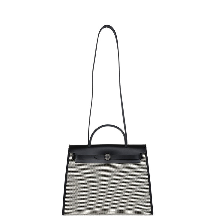 Hermes Herbag Zip 31 PM Black and White Criss Viking Toile and Hunter Palladium Hardware