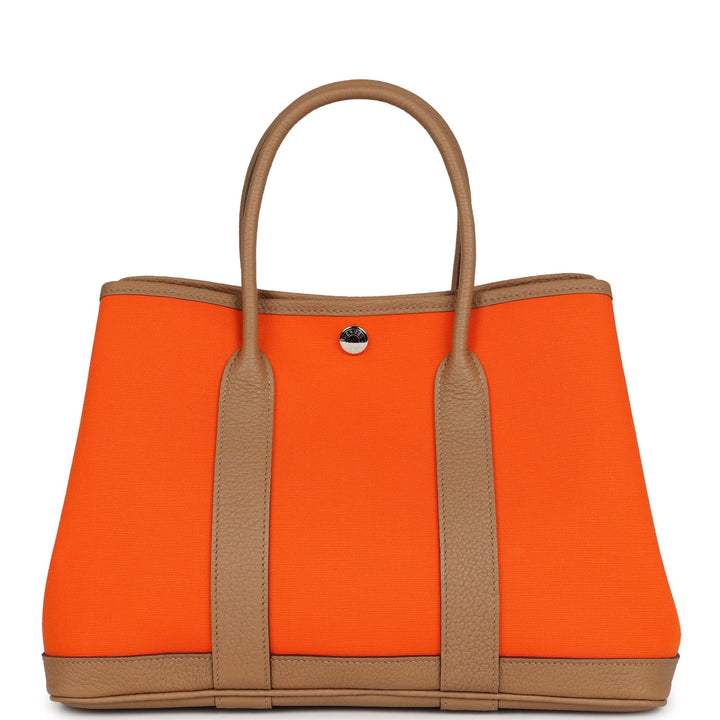 Hermes Garden Party 30 Orange Minium Toile and Biscuit Negonda Palladium Hardware