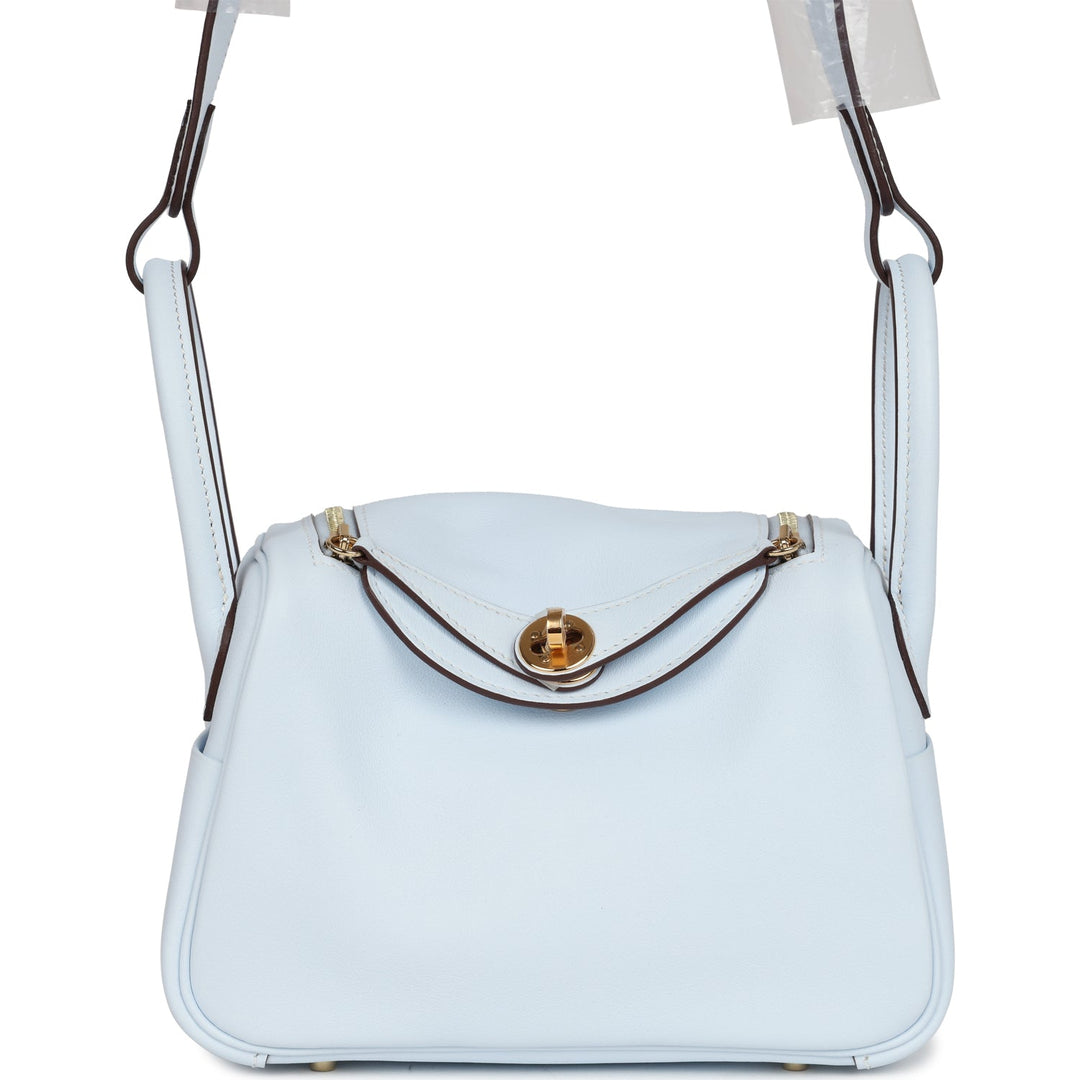 Hermes Mini Lindy Bleu Brume Swift Gold Hardware