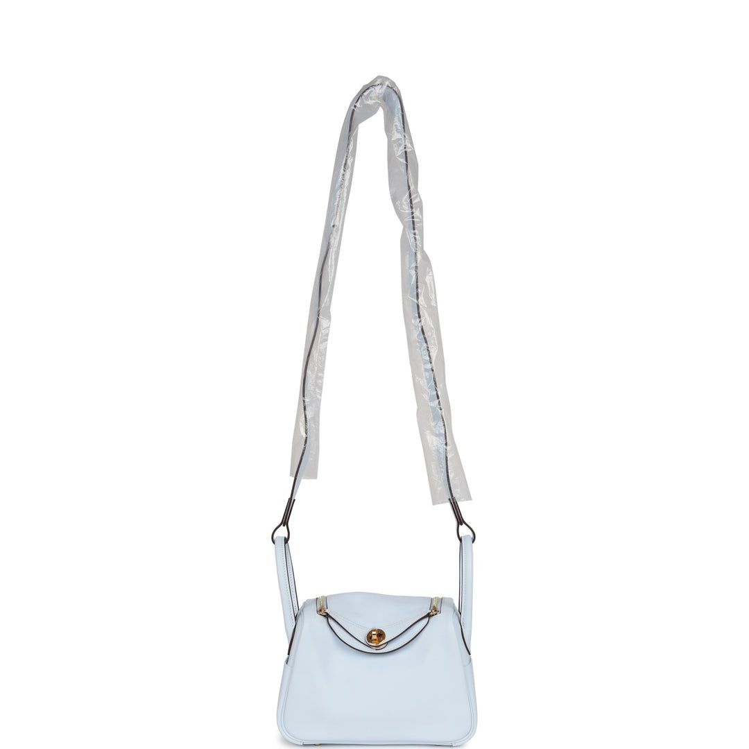 Hermes Mini Lindy Bleu Brume Swift Gold Hardware