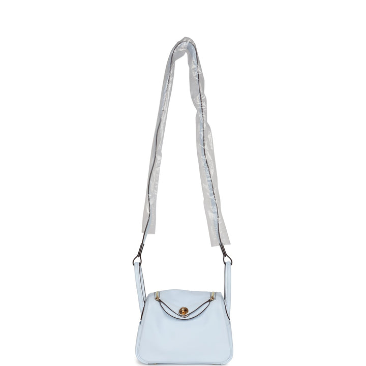 Hermes Mini Lindy Bleu Brume Swift Gold Hardware