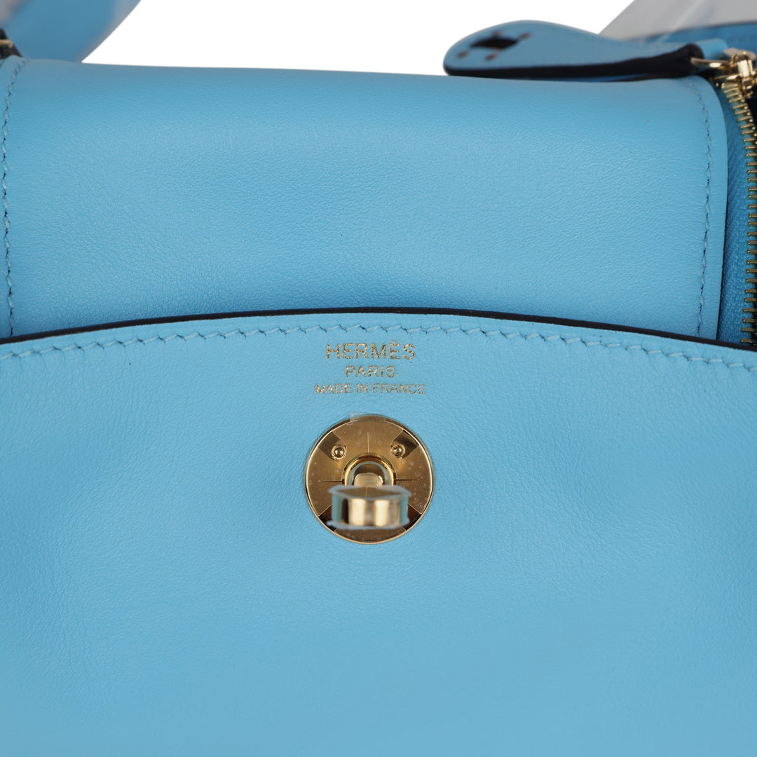 Hermes Mini Lindy Celeste Swift Gold Hardware
