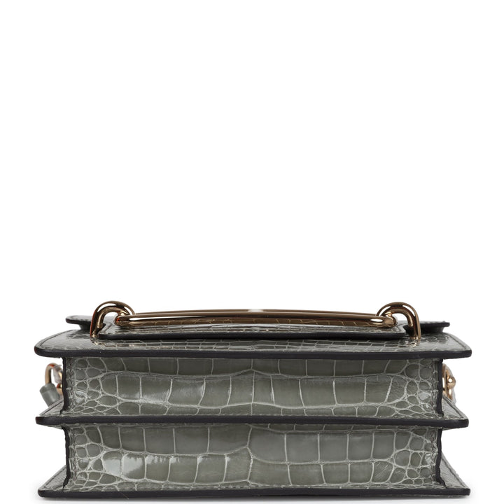 Hermes Mini Roulis Gris Ciment Shiny Alligator Permabrass Hardware