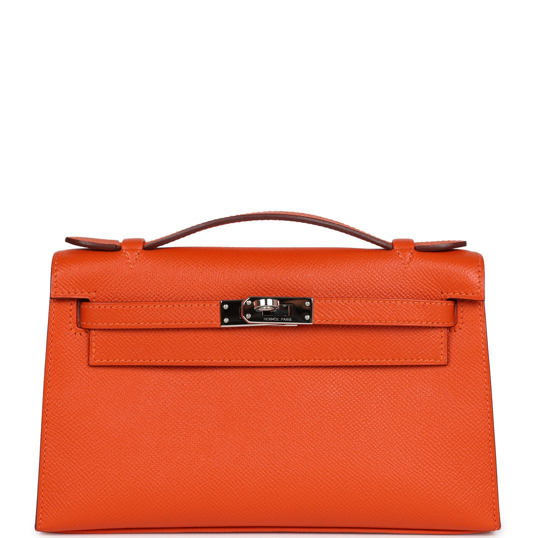 New Hermes Kelly Pochette Feu Epsom Palladium Hardware