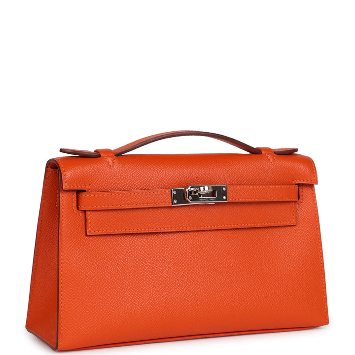 New Hermes Kelly Pochette Feu Epsom Palladium Hardware