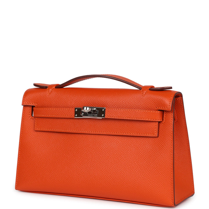 New Hermes Kelly Pochette Feu Epsom Palladium Hardware