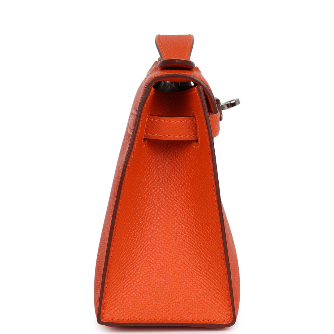New Hermes Kelly Pochette Feu Epsom Palladium Hardware