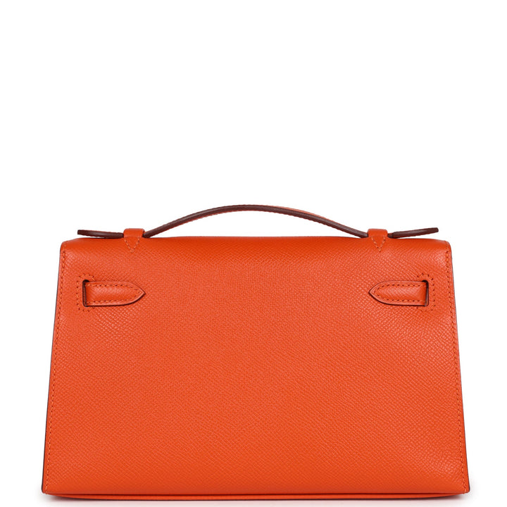 New Hermes Kelly Pochette Feu Epsom Palladium Hardware