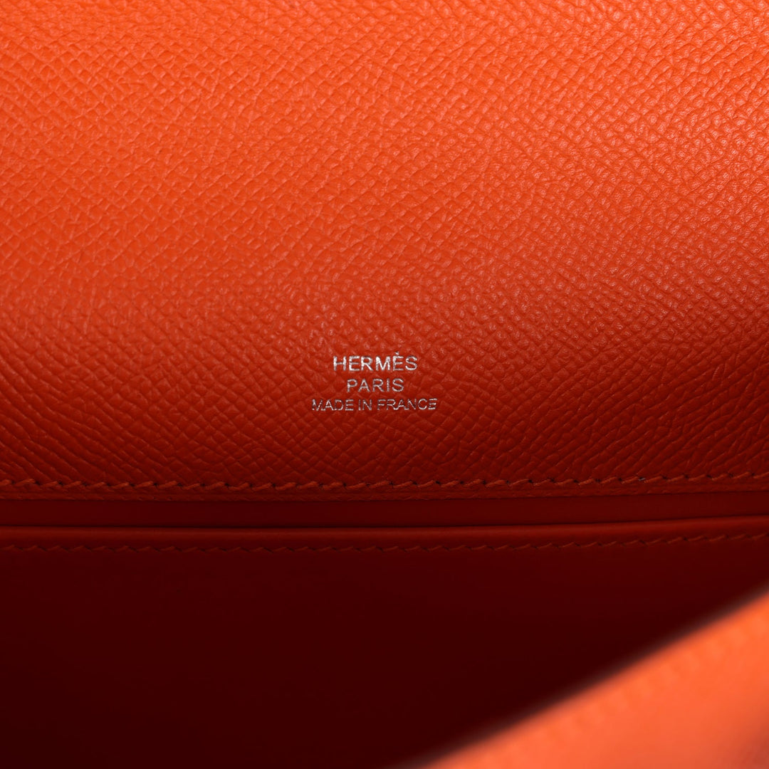 New Hermes Kelly Pochette Feu Epsom Palladium Hardware