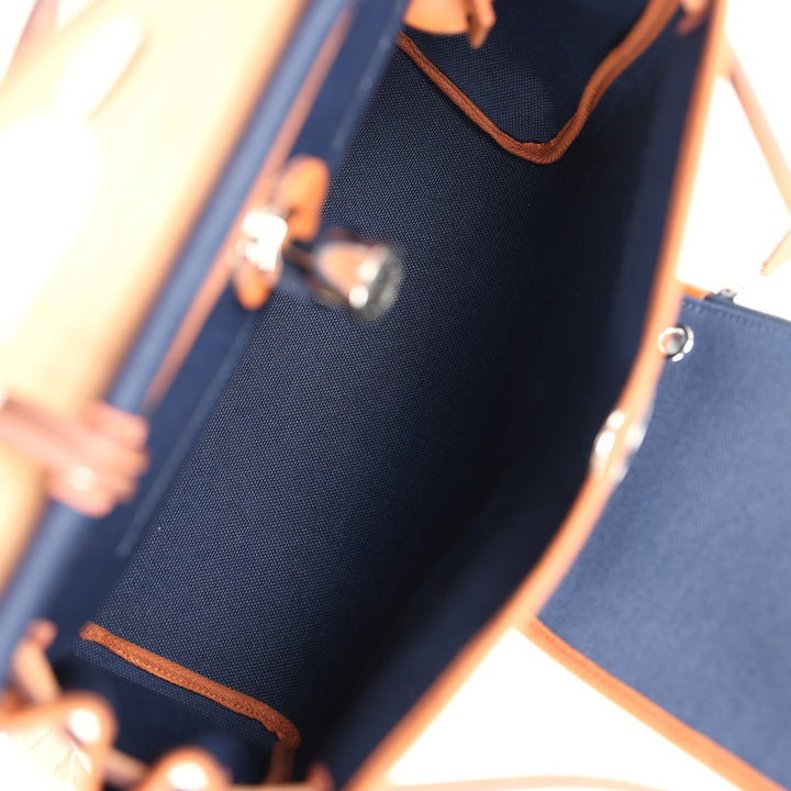 Hermes Herbag Zip PM 31 Bleu Indigo Toile H & Fauve Vache Hunter Palladium Hardware