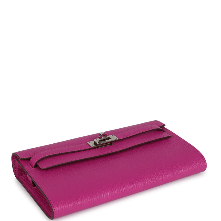 Hermes Kelly Wallet To Go Rose Pourpre Chevre Mysore Palladium Hardware