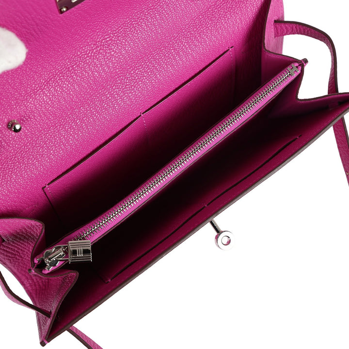 Hermes Kelly Wallet To Go Rose Pourpre Chevre Mysore Palladium Hardware