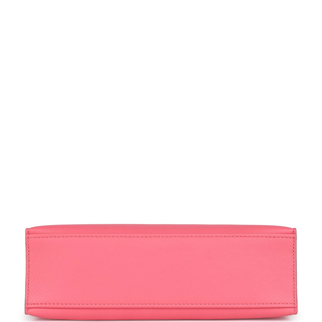 Hermes Kelly Pochette Rose Azalee Swift Palladium Hardware