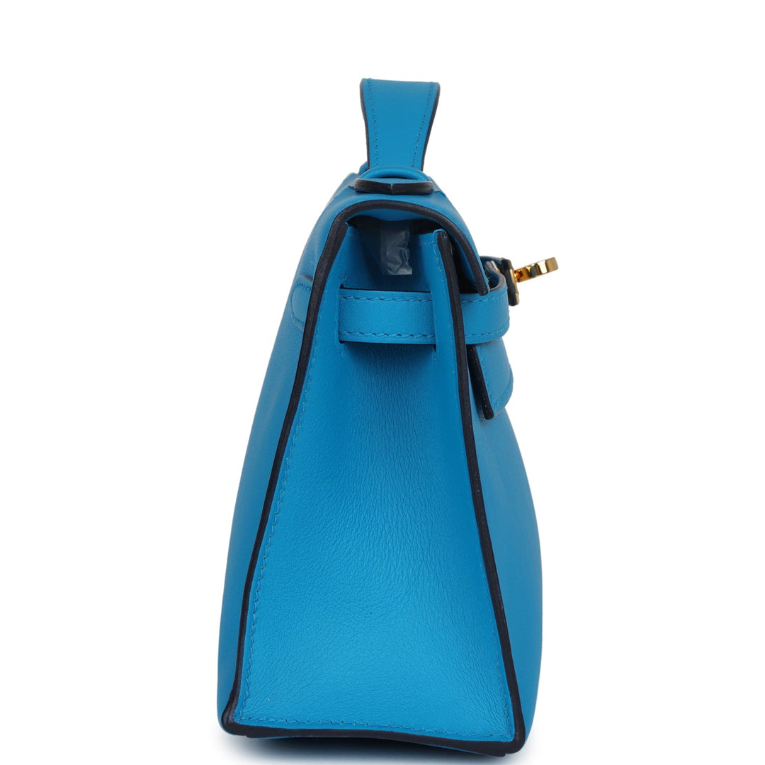 New Hermes Kelly Pochette Bleu Frida Swift Gold Hardware