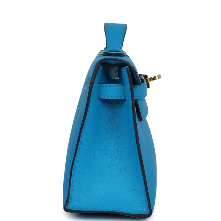 New Hermes Kelly Pochette Bleu Frida Swift Gold Hardware