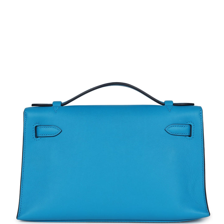 New Hermes Kelly Pochette Bleu Frida Swift Gold Hardware