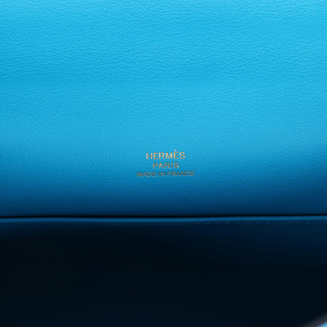 New Hermes Kelly Pochette Bleu Frida Swift Gold Hardware