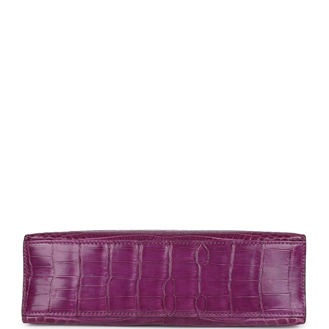Hermes Kelly Pochette Violet Shiny Niloticus Crocodile Palladium Hardware
