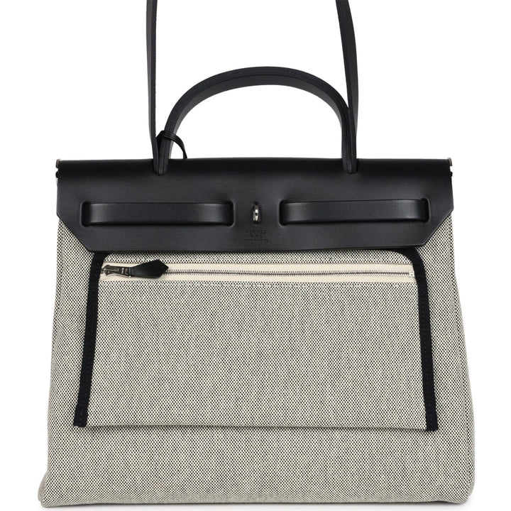 Hermes Herbag Zip Pegase Pop PM 31 Ecru Toile H Canvas and Black Hunter Palladium Hardware
