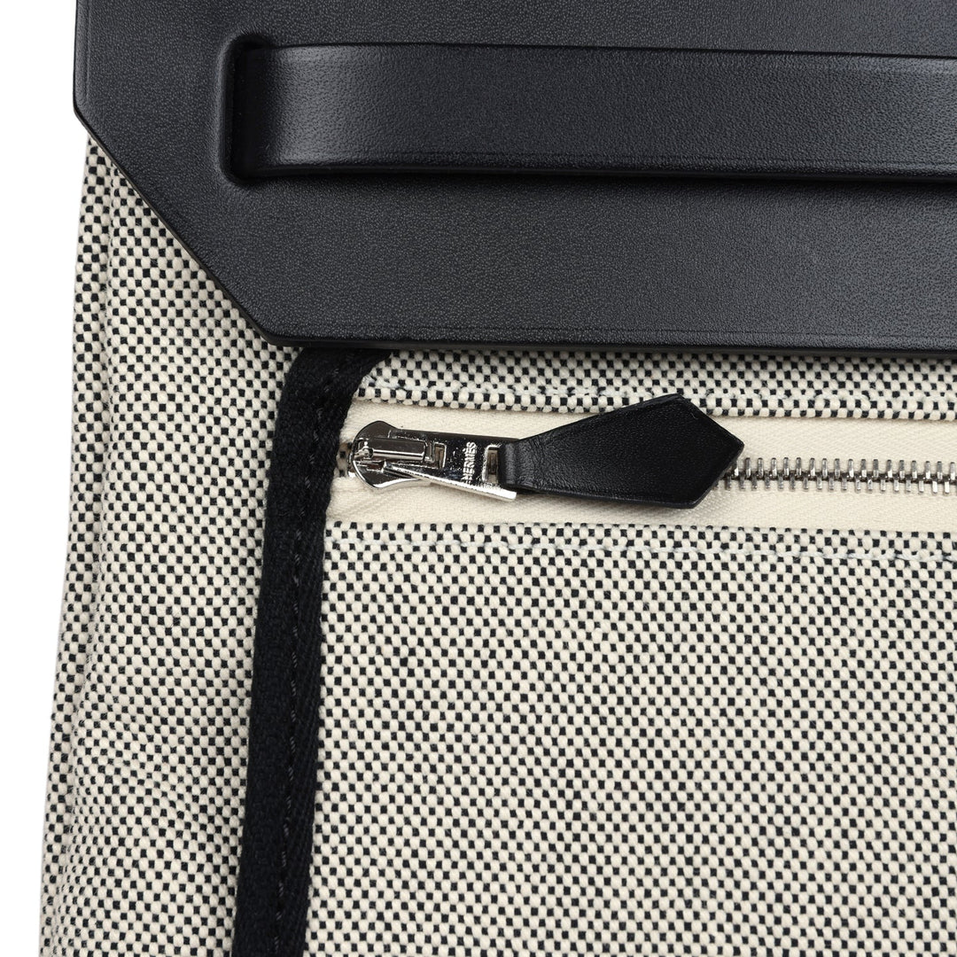 Hermes Herbag Zip Pegase Pop PM 31 Ecru Toile H Canvas and Black Hunter Palladium Hardware