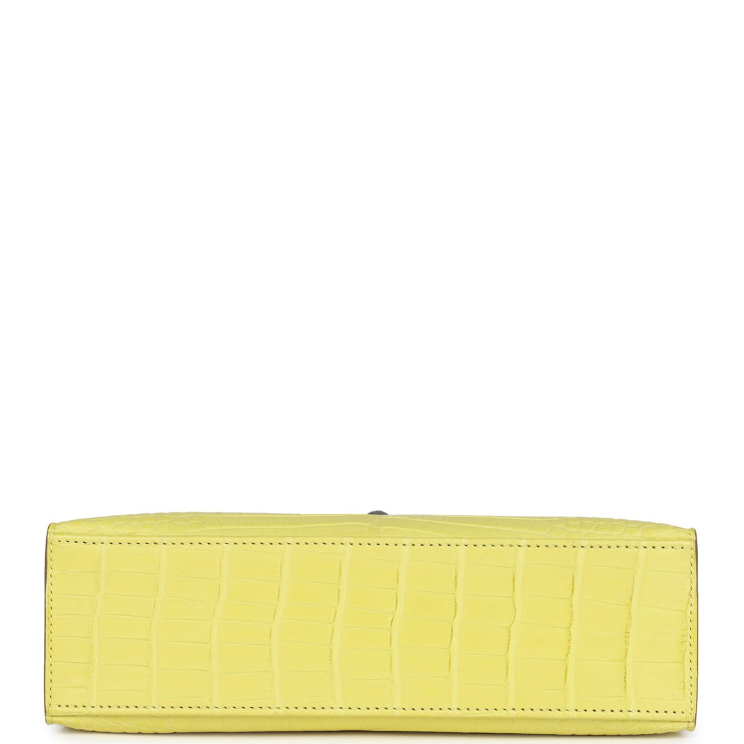 Hermes Kelly Pochette Lime Matte Alligator Palladium Hardware