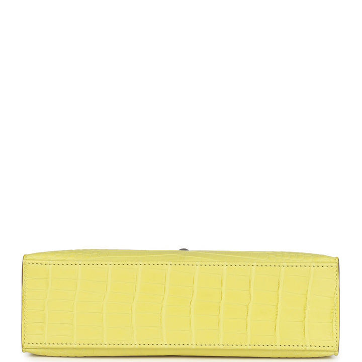 Hermes Kelly Pochette Lime Matte Alligator Palladium Hardware