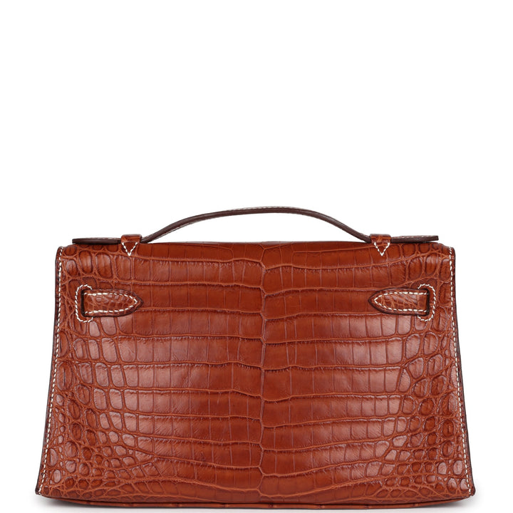 New Hermes Kelly Pochette Fauve Matte Niloticus Crocodile Ruthenium Hardware