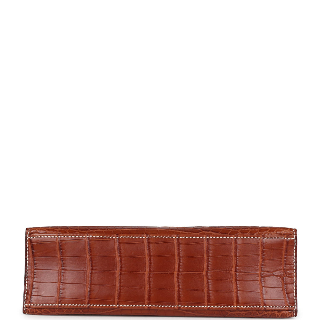 New Hermes Kelly Pochette Fauve Matte Niloticus Crocodile Ruthenium Hardware