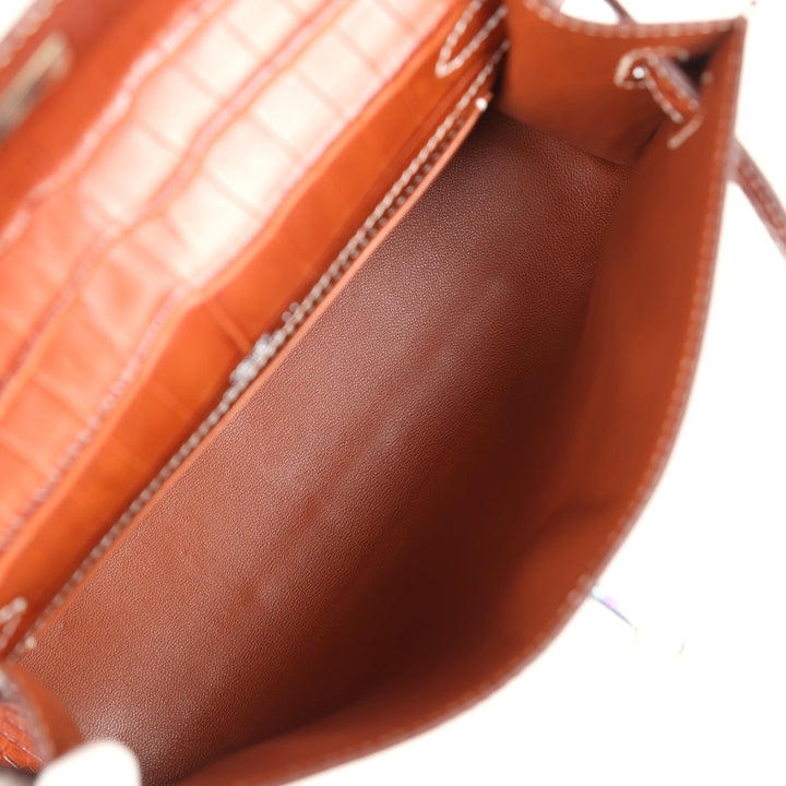 New Hermes Kelly Pochette Fauve Matte Niloticus Crocodile Ruthenium Hardware
