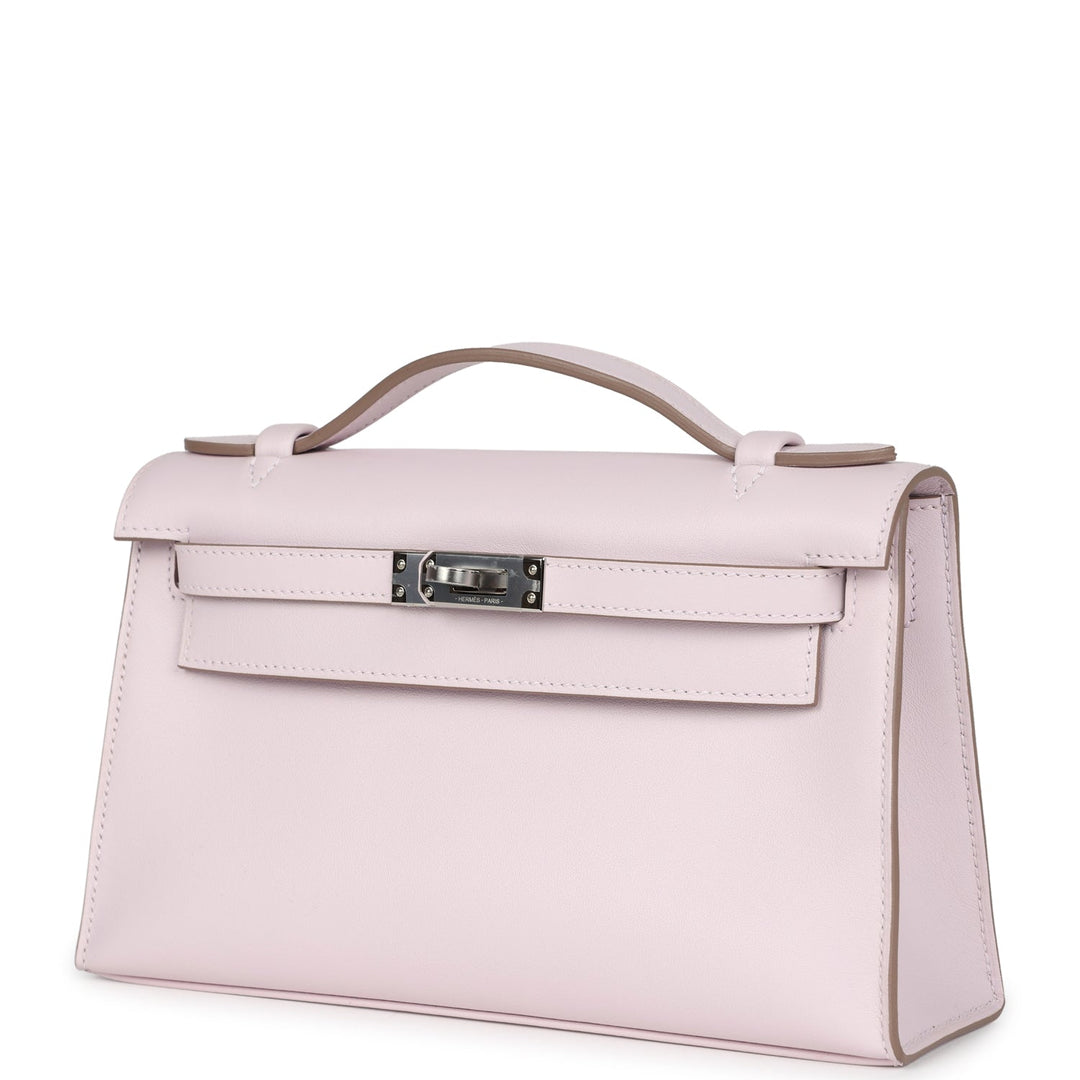 Hermes Kelly Pochette Mauve Pale Swift Palladium Hardware