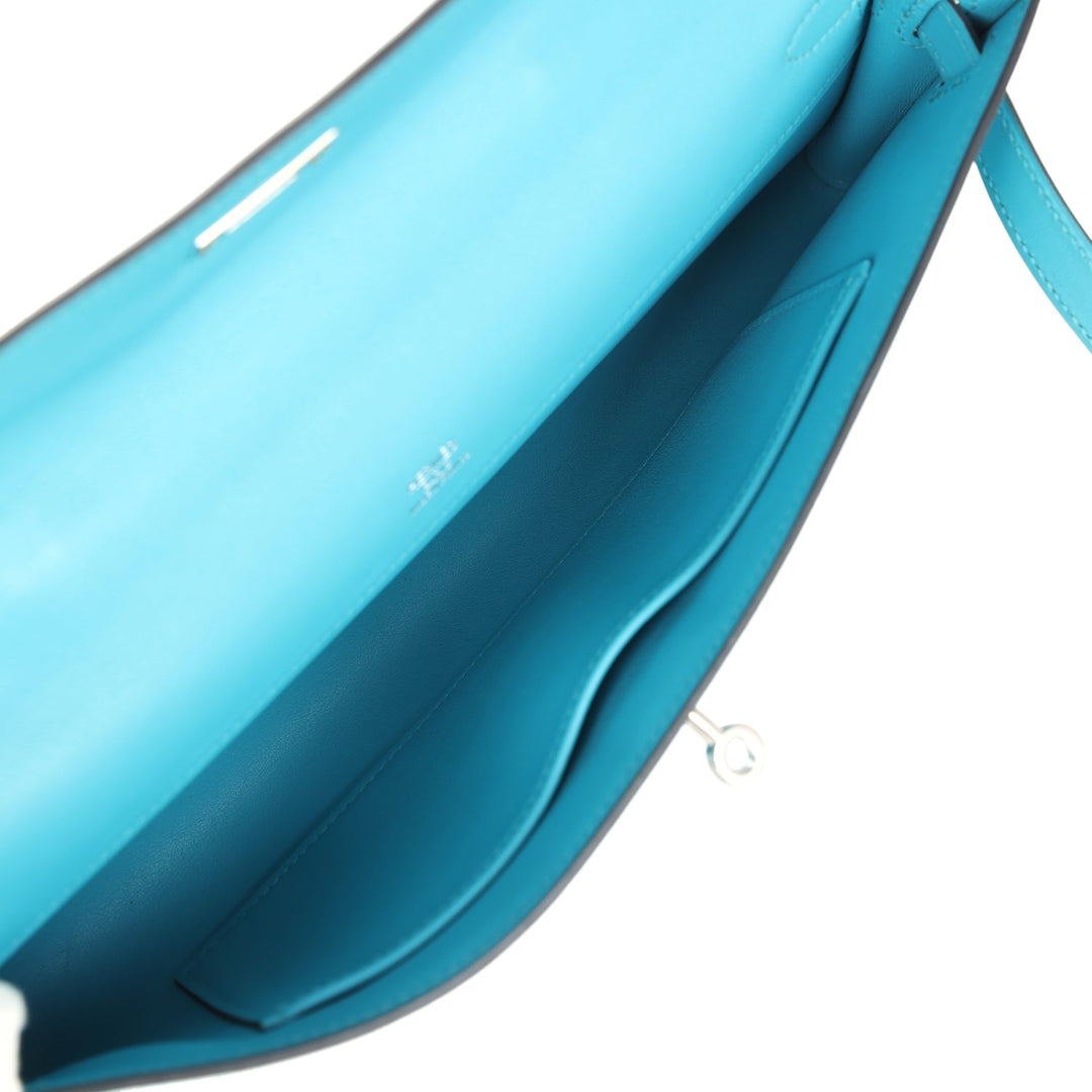 New Hermes Kelly Cut Turquoise Swift Palladium Hardware